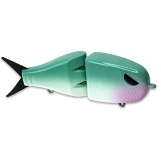 Gradient teal and purple glide bait on a white background.