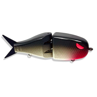 Red and dark grey glide bait.