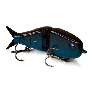 Maxed Fishing Raptor BFS glide bait in Midnight Raptor with black top, deep blue body, black tail, and treble hooks.