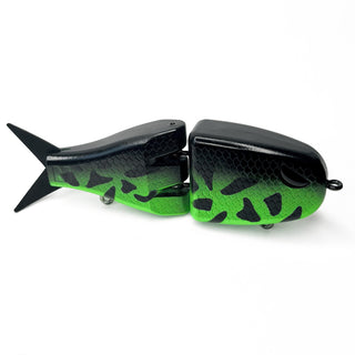 Neon Crappie Maxed Fishing Rex glide bait with black and bright green crappie pattern.
