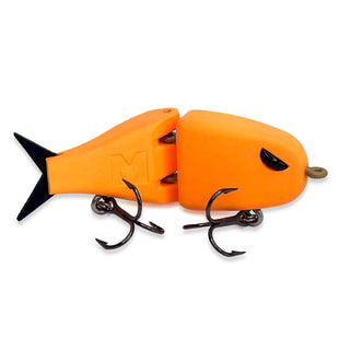 Black and orange Maxed Fishing BFS handmade glide bait.