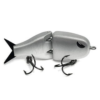 Silver and white BFS fishing lure on a white background